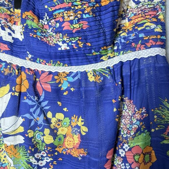 Shoshanna Dress Floral Blue Strapless Lined Cotton Silk Blend Mini Dress Women 2 - Picture 3 of 12